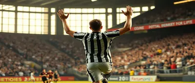 Kevin Keegan, elderly man with silver hair and a kind face, standing on a misty Newcastle St James' Park pitch, wearing a...