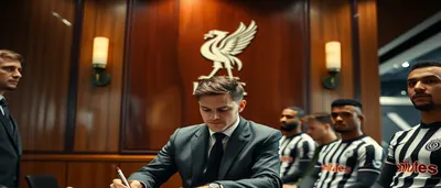 Alexander Isak, in a plain black Liverpool kit with no crest, stands alone on the Anfield pitch at twilight, his gaze...