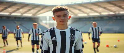 Aladji Bamba, mid-30s, athletic build, wearing plain black and white Newcastle United training kit (no crest), sprinting...