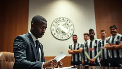 Bazoumana Touré sprinting down the left wing in a blank Newcastle United shirt and shorts, his hair slicked back, intense...